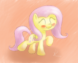 Size: 1380x1110 | Tagged: safe, artist:filpapersoul, fluttershy, g4, eyes closed, female, raised hoof, simple background, smiling, solo