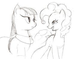 Size: 1898x1496 | Tagged: safe, artist:nolilty, maud pie, pinkie pie, g4, monochrome, pixiv, sketch