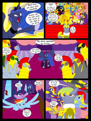 Size: 1024x1365 | Tagged: safe, artist:gatesmccloud, princess luna, rainbow dash, twilight sparkle, oc, oc:prince orion, alicorn, pony, g4, alicorn oc, the rightful heir