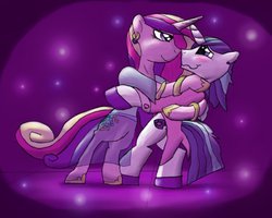 Size: 999x799 | Tagged: safe, artist:firefanatic, princess cadance, shining armor, g4, blushing, boop, bracelet, clothes, dancing, dress, earring, eye contact, female, jewelry, male, noseboop, role reversal, see-through, ship:shiningcadance, shipping, smiling, straight, tuxedo, wavy mouth