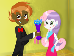 Size: 1400x1050 | Tagged: safe, artist:eveon99, button mash, sweetie belle, human, g4, dark skin, duo, female, humanized, male, ship:sweetiemash, shipping, straight