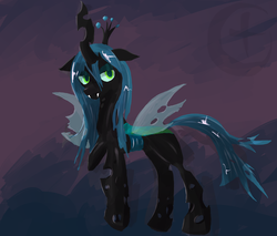 Size: 2000x1700 | Tagged: safe, artist:argoth, queen chrysalis, changeling, changeling queen, g4, crown, fangs, female, jewelry, regalia, solo, transparent wings, wings