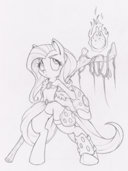Size: 598x800 | Tagged: safe, artist:dfectivedvice, fluttershy, pony, semi-anthro, g4, arm hooves, belly button, bipedal, female, flutterbadass, grayscale, monochrome, solo