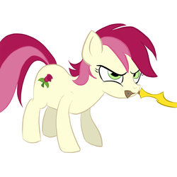 Size: 1024x1024 | Tagged: dead source, safe, artist:cylosis, roseluck, earth pony, pony, g4, female, mare, scimitar, simple background, solo, weapon, white background