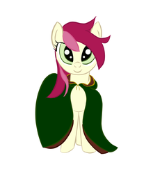Size: 900x1024 | Tagged: dead source, safe, artist:cylosis, roseluck, earth pony, pony, g4, cloak, clothes, female, mare, simple background, solo, white background