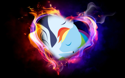 Size: 1024x640 | Tagged: safe, artist:angelemlin, artist:chihuahapup, rainbow dash, soarin', g4, female, fire, heart, male, ship:soarindash, shipping, straight, wallpaper