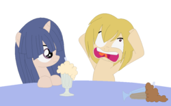 Size: 867x536 | Tagged: safe, artist:softybases, artist:xx-chanour, pony, base used, brain freeze, duo, higurashi no naku koro ni, milkshake, ponified, rika furude, satoko houjou, when the cicadas cry