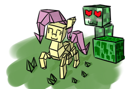 Size: 4092x2893 | Tagged: safe, artist:gezawatt, fluttershy, g4, colored, creeper, crossover, digital art, group, love, minecraft