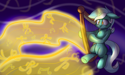 Size: 1250x750 | Tagged: safe, artist:heir-of-rick, lyra heartstrings, g4, chest fluff, female, floppy ears, harp, musical instrument, solo