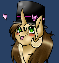 Size: 337x356 | Tagged: safe, artist:tardispony, pony, unicorn, :p, blushing, cute, hat, heart, smiling, solo, tongue out, top hat, tri engine