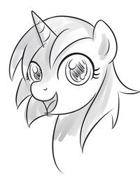 Size: 800x1000 | Tagged: safe, artist:drawponies, pony, unicorn, irrational exuberance, monochrome, patreon, smiling, solo