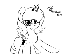 Size: 1280x960 | Tagged: safe, artist:darkflame75, princess luna, lunadoodle, g4, cute, female, filly, looking at you, monochrome, sketch, smiling, solo, woona