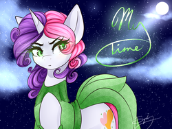 Size: 1280x960 | Tagged: safe, artist:sugarberry, sweetie belle, g4, clothes, dress, female, moon, older, solo, stars