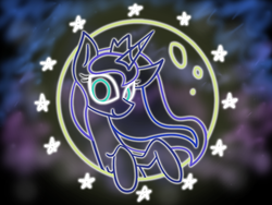 Size: 800x600 | Tagged: safe, artist:karlaandbliss, princess luna, lunadoodle, g4, female, looking at you, moon, neon, smiling, solo, stars