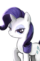 Size: 1000x1500 | Tagged: safe, artist:rinnemi, rarity, pony, unicorn, g4, beautiful, female, lidded eyes, looking at you, mare, raised hoof, simple background, smiling, solo, white background