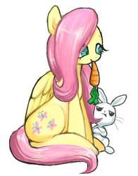 Size: 486x620 | Tagged: dead source, safe, artist:semi-kon, angel bunny, fluttershy, g4, carrot, mouth hold