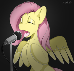 Size: 1024x987 | Tagged: safe, artist:howl echoes, fluttershy, g4, eyes closed, female, microphone, singing, solo, tongue out