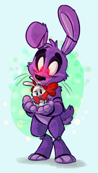 Size: 595x1047 | Tagged: safe, artist:thedoggygal, angel bunny, g4, bonnie (fnaf), crossover, five nights at freddy's, pure unfiltered evil