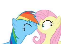 Size: 3600x2577 | Tagged: safe, artist:slb94, fluttershy, rainbow dash, pony, g4, duo, eyes closed, female, high res, kiss on the lips, kissing, lesbian, mare, ship:flutterdash, shipping, simple background, surprise kiss, transparent background, vector