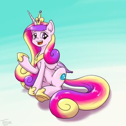 Size: 1000x1000 | Tagged: safe, artist:tehflah, princess cadance, female, mlpgdraws, open mouth, raised hoof, sitting, smiling, solo, style emulation