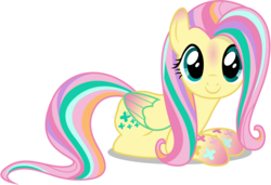 Size: 8750x6000 | Tagged: safe, artist:caliazian, fluttershy, g4, twilight's kingdom, .ai available, absurd resolution, c:, cute, female, let the rainbow remind you, looking at you, prone, rainbow power, shyabetes, simple background, smiling, solo, transparent background, vector