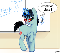 Size: 1164x1034 | Tagged: safe, artist:imalou, oc, oc only, pony, unicorn, britain, classroom, england, english, female, glasses, levitation, magic, mare, marker, teacher, telekinesis, united kingdom