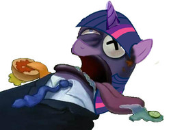 Size: 500x380 | Tagged: safe, artist:alui, edit, twilight sparkle, fish, g4, dead, female, health inspector, male edited into female, nasty patty, solo, spongebob squarepants, tongue out, twilight burgkle, unconscious, x eyes