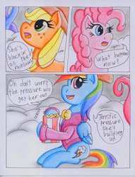 Size: 782x1022 | Tagged: safe, artist:the1king, applejack, pinkie pie, rainbow dash, comic:fluttershy and the rainbow factory, fanfic:rainbow factory, g4, comic, parody, popcorn, roald dahl, willy wonka, willy wonka and the chocolate factory