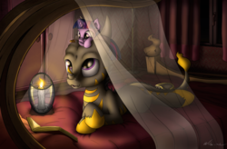 Size: 3288x2160 | Tagged: safe, artist:neko-me, twilight sparkle, oc, dracony, g4, :t, bed, book, candle, cookie, cute, high res, magic, pony hat, prone, reading, riding, smiling, telekinesis, younger