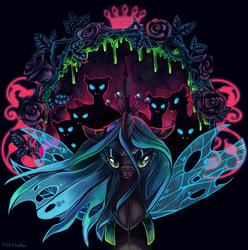 Size: 1652x1663 | Tagged: safe, artist:matrosha123, queen chrysalis, changeling, changeling queen, g4, female, glowing eyes, rose, spread wings