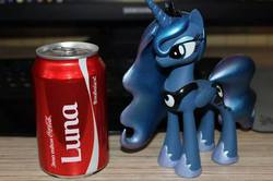 Size: 960x639 | Tagged: safe, princess luna, alicorn, pony, g4, can, coca-cola, coke, cyrillic, drink, figurine, irl, label, photo, russian, share a coke, soda, solo, toy