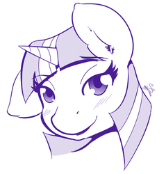 Size: 636x665 | Tagged: safe, artist:krucification, twilight sparkle, pony, g4, bedroom eyes, blushing, female, looking at you, monochrome, portrait, solo