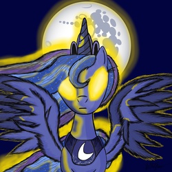 Size: 2500x2500 | Tagged: safe, artist:djsteelfox, princess luna, g4, female, glowing eyes, high res, mare in the moon, moon, solo