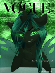 Size: 1203x1599 | Tagged: safe, artist:sugarberry, queen chrysalis, changeling, changeling queen, g4, ask-cadance, female, magazine, magazine cover, solo, vogue