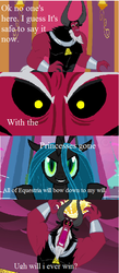 Size: 360x822 | Tagged: safe, lord tirek, queen chrysalis, g4, everyone steals tirek's meme, exploitable meme, hilarious in hindsight, inconvenient chrysalis, meme, scorpan's necklace, tirek vs everyone meme