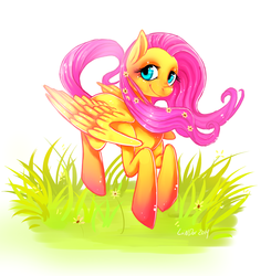 Size: 1542x1572 | Tagged: safe, artist:liindor, fluttershy, g4, female, flower in hair, smiling, solo