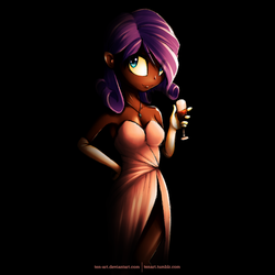 Size: 1600x1600 | Tagged: safe, artist:tenart, rarity, human, g4, clothes, dark skin, dress, evening gloves, humanized, necklace