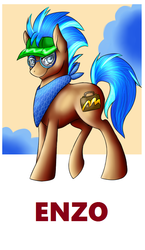 Size: 519x892 | Tagged: safe, artist:tardispony, oc, oc only, oc:enzo, earth pony, pony, badge, con badge