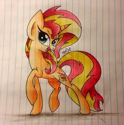 Size: 900x904 | Tagged: safe, artist:coloredsketches, sunset shimmer, pony, unicorn, g4, female, lined paper, pencil drawing, solo, traditional art