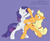 Size: 1211x998 | Tagged: safe, artist:joey darkmeat, artist:thepolymath, edit, applejack, rarity, pony, g4, backbend, belly button, bipedal, dancing, duo, duo female, female, flexible, foreplay, lesbian, ship:rarijack, shipping