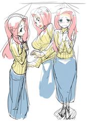Size: 1024x1449 | Tagged: safe, artist:siagia, fluttershy, human, g4, clothes, female, humanized, long skirt, sketch, skirt, solo, sweater, sweatershy