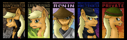 Size: 2500x790 | Tagged: safe, artist:kukotte, applejack, g4, bounty hunter, earthbound applejack, samurai, soldier