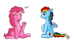 Size: 2516x1472 | Tagged: safe, artist:kukotte, pinkie pie, rainbow dash, g4, duo, fingers