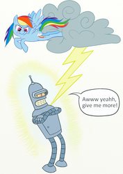 Size: 712x1004 | Tagged: safe, artist:dr-waveband, rainbow dash, g4, bender bending rodríguez, duo, futurama, jacking on, lightning, male