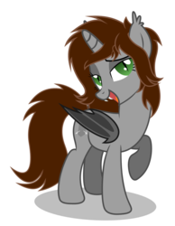 Size: 1280x1649 | Tagged: safe, artist:internetianer, oc, oc only, oc:cubic, bat pony, pony, bedroom eyes, fangs, raised hoof, solo