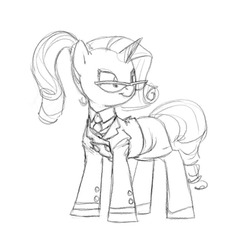 Size: 714x685 | Tagged: safe, artist:carnifex, rarity, g4, alternate hairstyle, clothes, female, glasses, monochrome, sketch, solo