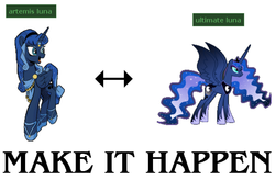 Size: 1203x788 | Tagged: safe, artist:strawberry-pannycake, idw, princess luna, g4, reflections, spoiler:comic, artemis luna, exploitable meme, make it happen, meme, mirror universe, ultimate luna