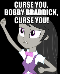 Size: 536x662 | Tagged: safe, octavia melody, equestria girls, g4, my little pony equestria girls: rainbow rocks, angry, caption, female, humanized, image macro, jem, jem and the holograms, solo, text