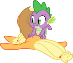 Size: 3544x3066 | Tagged: safe, artist:porygon2z, applejack, spike, dragon, earth pony, pony, g4, butt, butt touch, female, flank, hand on butt, high res, love, male, mare, massage, plot, scratching, ship:applespike, shipping, simple background, spike the butt lover, straight, transparent background, vector