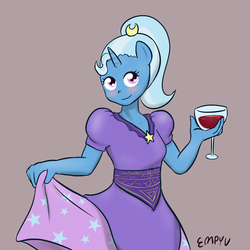 Size: 500x500 | Tagged: safe, artist:empyu, trixie, anthro, g4, 30 minute art challenge, alternate hairstyle, clothes, dress, female, queen trixiana the first, solo, wine